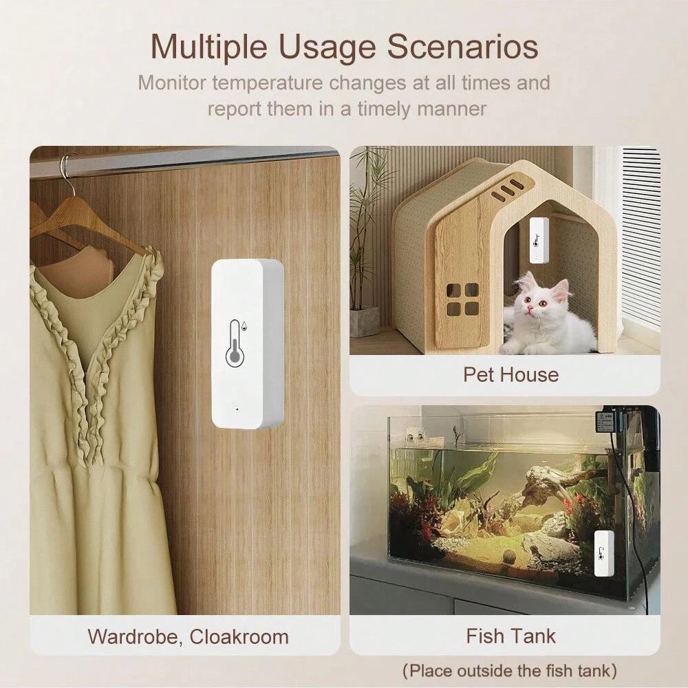 Smart Temperature & Humidity Sensor with WiFi Low Battery Alert Intelligent Climate Control Device Indoor Environment Monitoring