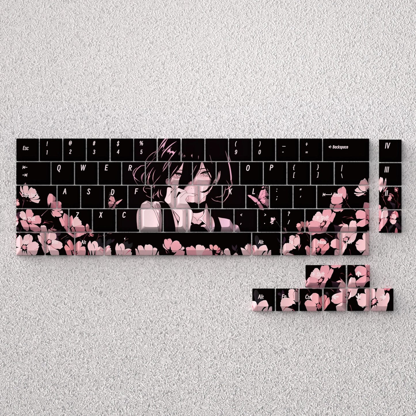 73 Keys Keycaps PBT Dye Sublimation Black Cherry Reze Chainsaw Man for 60 65 68 Mechanical Keyboard Anne Pro 2 GK61