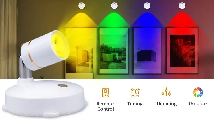 Indoor Wireless Led Spotlight Battery Powered Lights Wireless Wall Decoration Accent Light Mini RGB Spotlight For Lighting Home