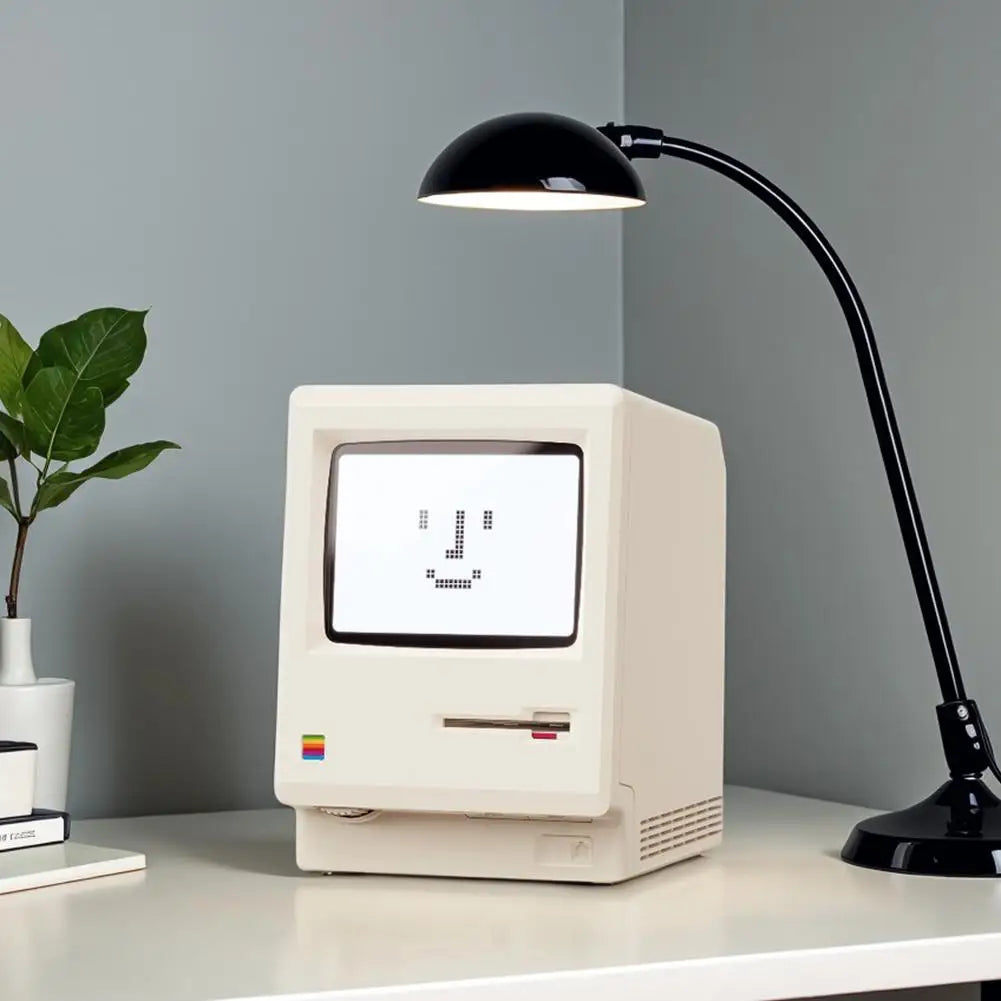 Retro Macintosh Shaped LCD Electronic Alarm Clock with Backlight Desktop Calendar Digital Thermometer Clock Snooze Table Clock