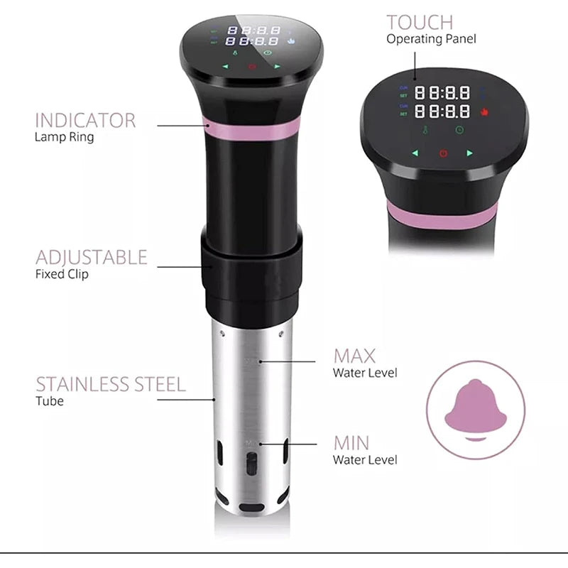 1800W Vacuum Sous Vide Cooker LCD Touch Immersion Circulator Accurate Cooking  IPX7 Waterproof Slow Cooker with Digital Display