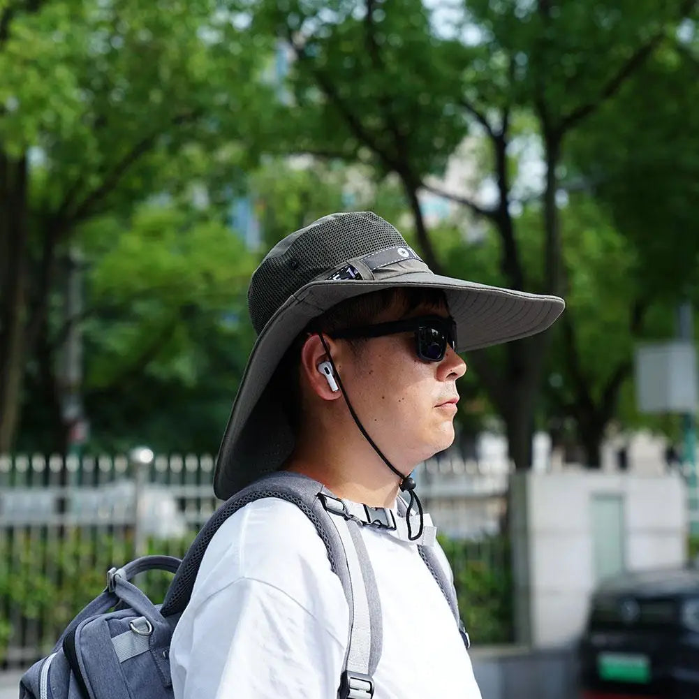 New Summer 15CM Large Brim Sun Hat Men Breathable Fishing Caps Sun UV Protection Mesh Fisherman Hat Hiking Outdoor Beach Cap