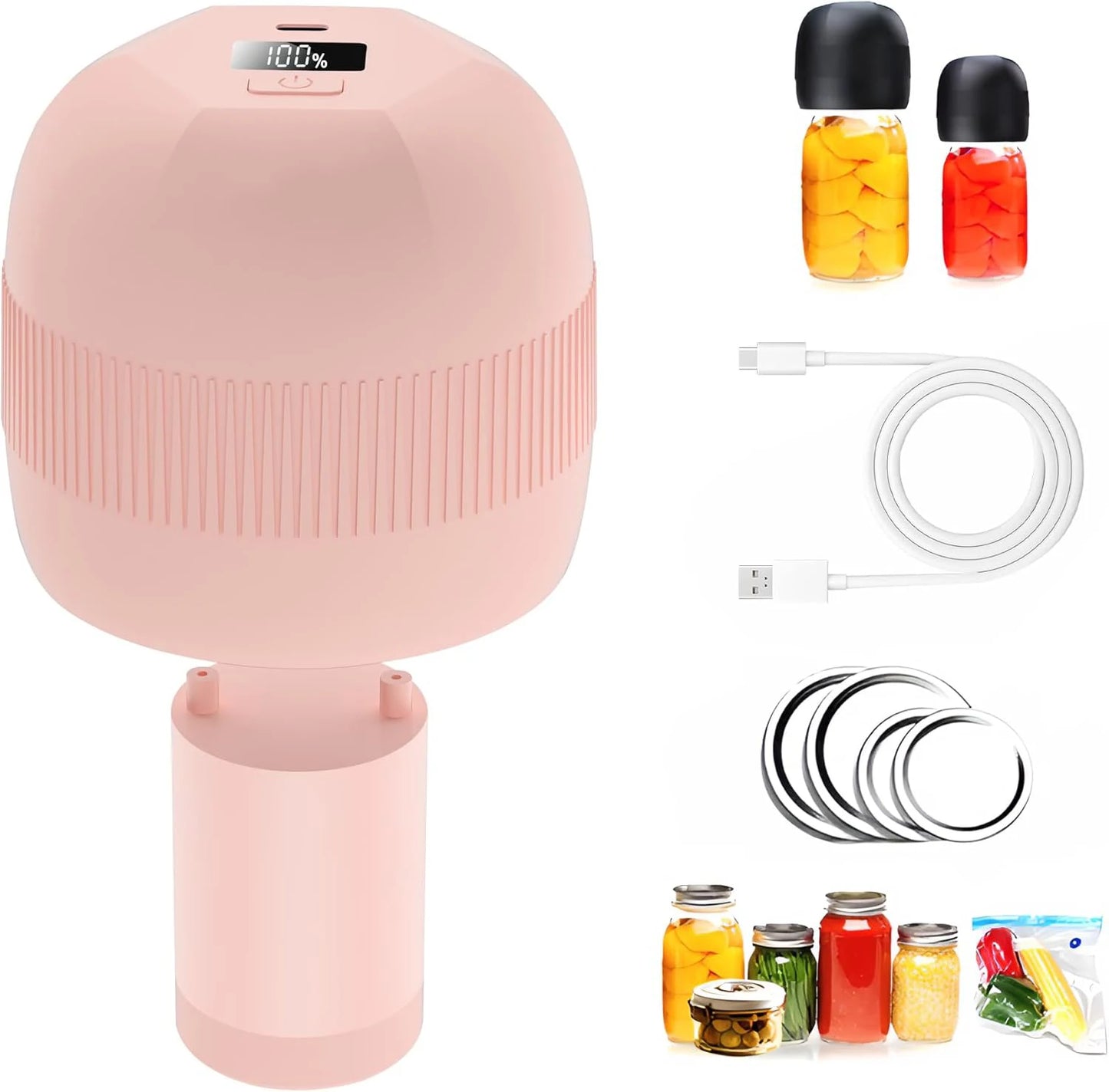 Electric Automatic Kitchen Mini Mason Jar Vacuum Sealer Kit - Pump Machine with Lids Food Preservation Jar Sealer Set