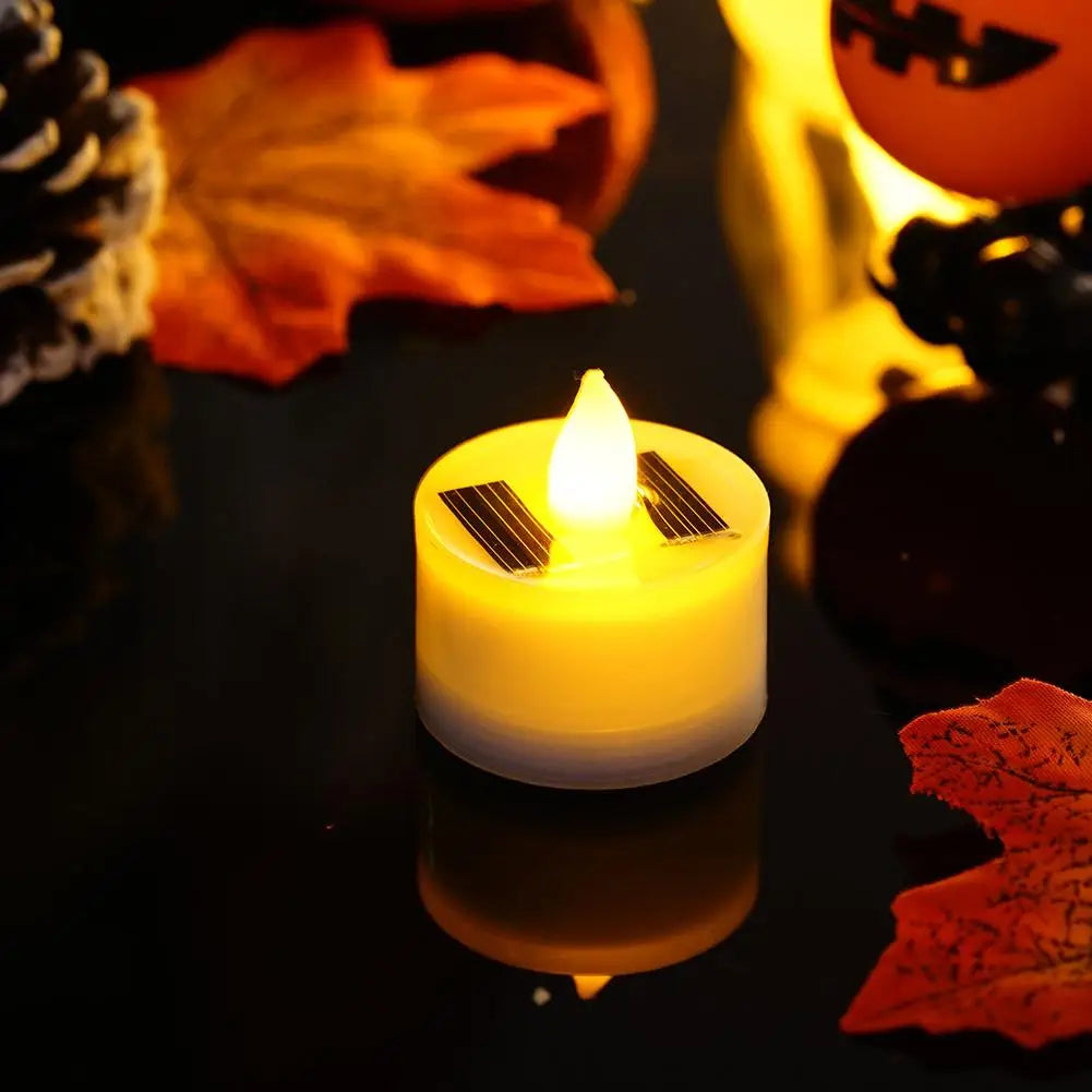 Solar Candle Tea Lamp Smokeless Simulation LED Electronic Wax Lamp Christmas Halloween Candle Outdoor Tea R5P0