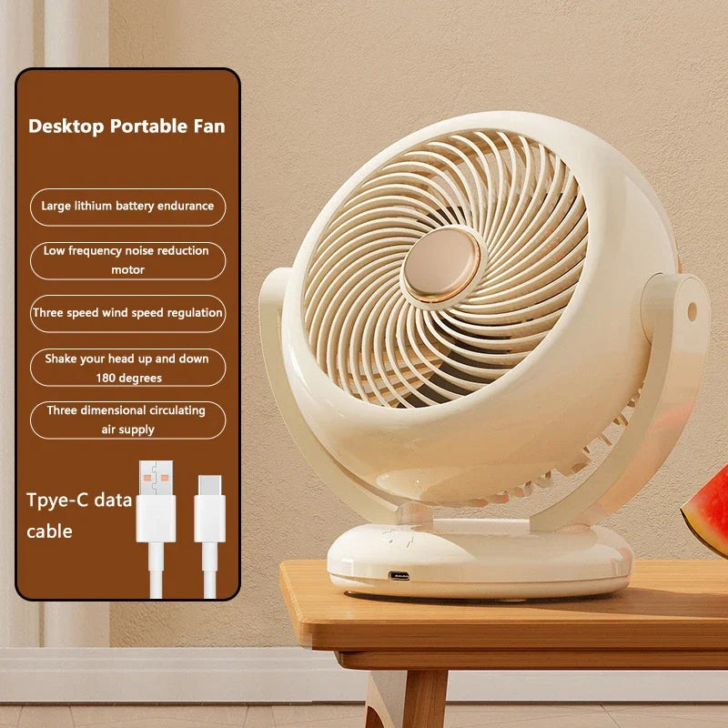 Mini Portable Fan Desktop Electric Fan Rotation Adjustable Angle Quiet Rechargeable Wireless Fan For Room Home Office Camping