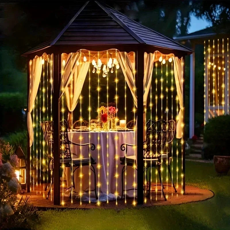 Curtain String Lights Solar Outdoor 8 Lighting Modes LED Light for Garden Wedding Christmas New Year Home Inner Court Decoration