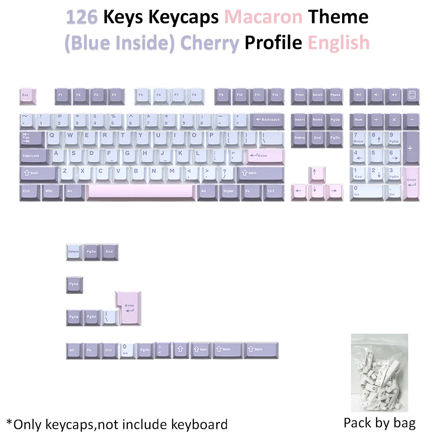 USLION 126 Keys Keycaps Three Color Mix Theme Cherry Profile English PBT Key Caps Set for Mechanical Keyboard