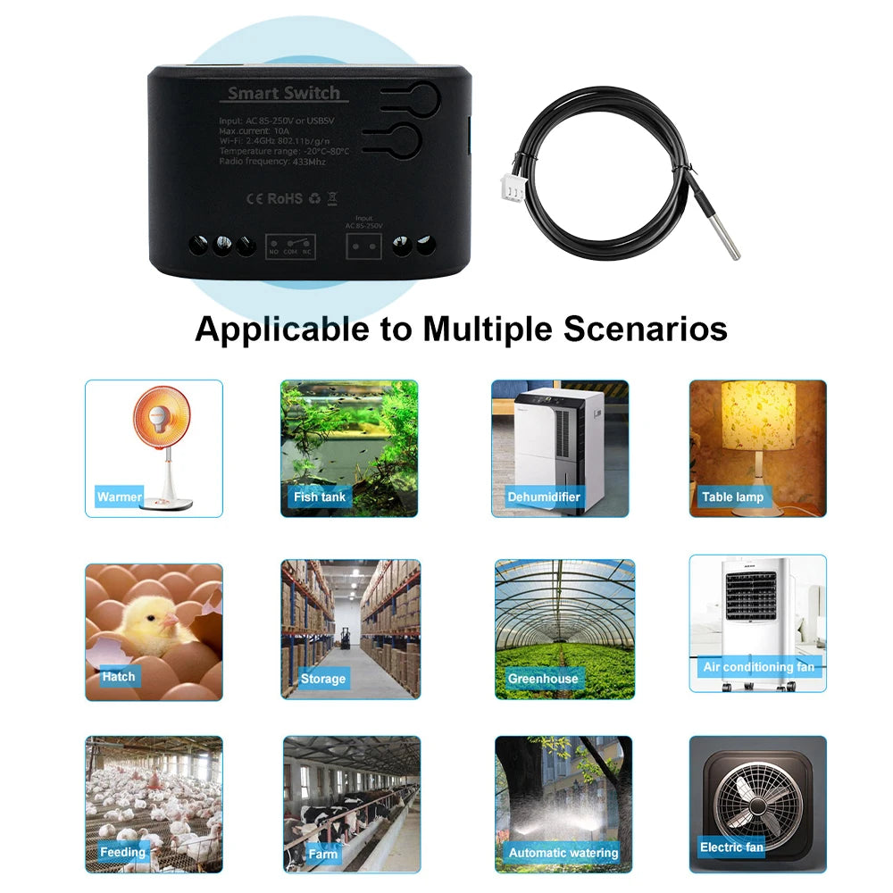 Smart Temperature Switch Tuya WiFi Smart Life Control 1 Gang 85-250V Monitoring Thermostat Passive Dry Contact Relay Match Alexa