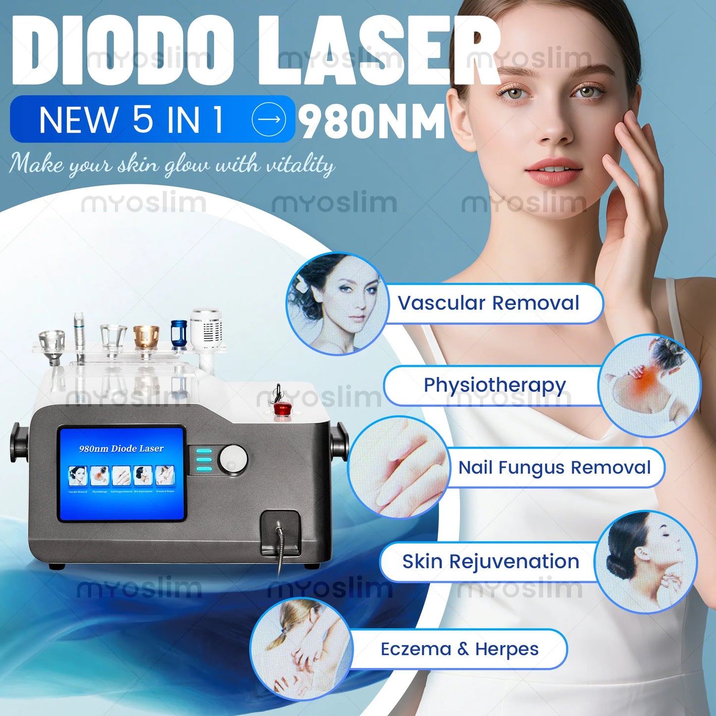 BEST 5 in 1 980nm Diode Laser Vascular Removal Machine Remove Spider Veins 980 Diode Laser Blood Vessels Removal Nail Fungus