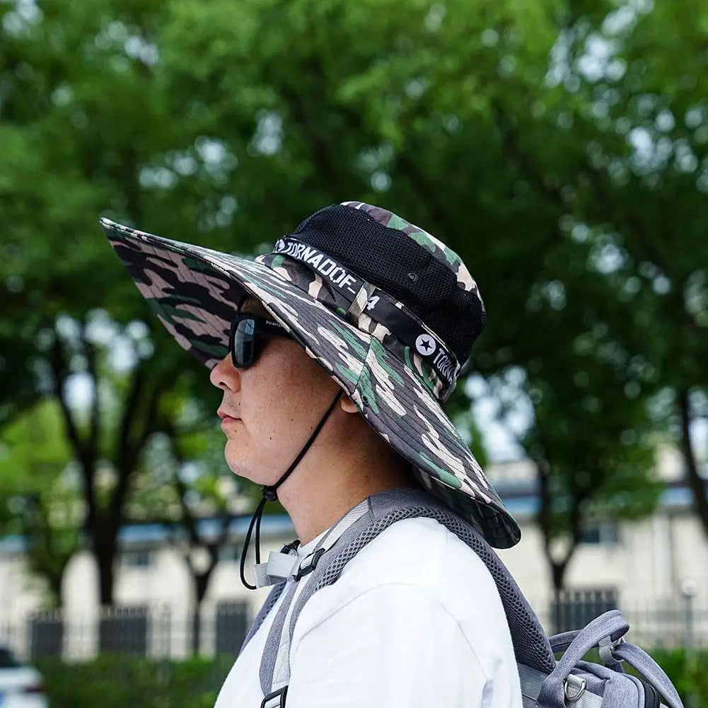 New Summer 15CM Large Brim Sun Hat Men Breathable Fishing Caps Sun UV Protection Mesh Fisherman Hat Hiking Outdoor Beach Cap
