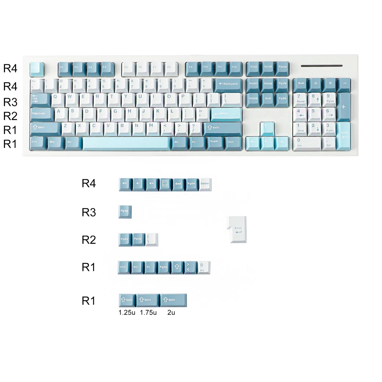 YMDK 126 Keys Cloud Lake White Blue Color Matching Double Shot Cherry Profile PBT Keycaps for Mx Mechanical Keyboard