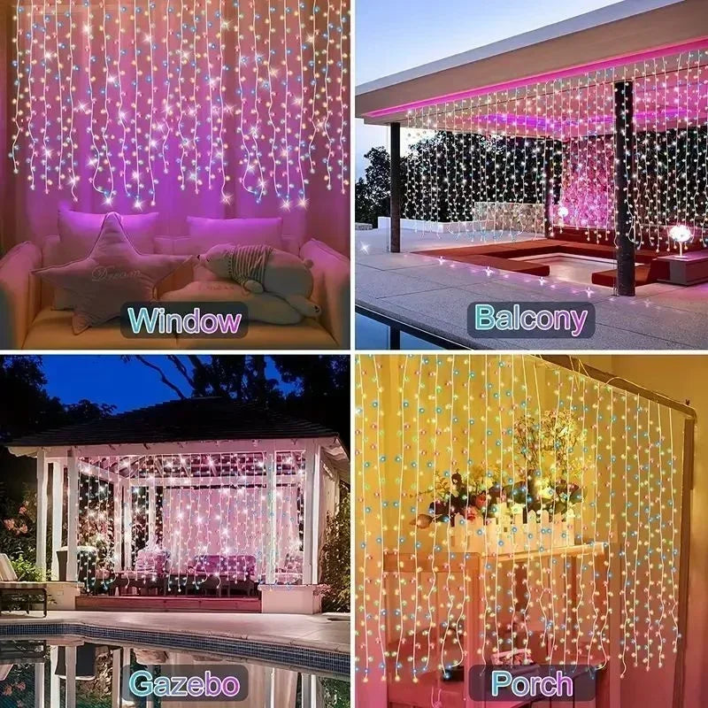 Curtain String Lights Solar Outdoor 8 Lighting Modes LED Light for Garden Wedding Christmas New Year Home Inner Court Decoration