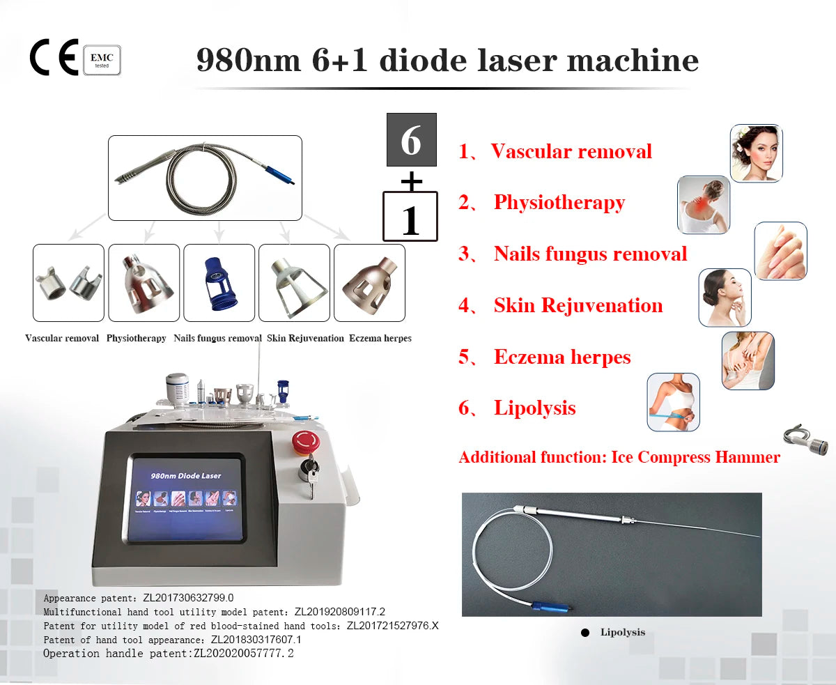 BEST 5 in 1 980nm Diode Laser Vascular Removal Machine Remove Spider Veins 980 Diode Laser Blood Vessels Removal Nail Fungus