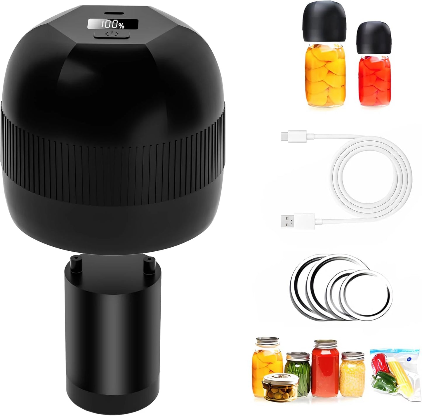 Electric Automatic Kitchen Mini Mason Jar Vacuum Sealer Kit - Pump Machine with Lids Food Preservation Jar Sealer Set