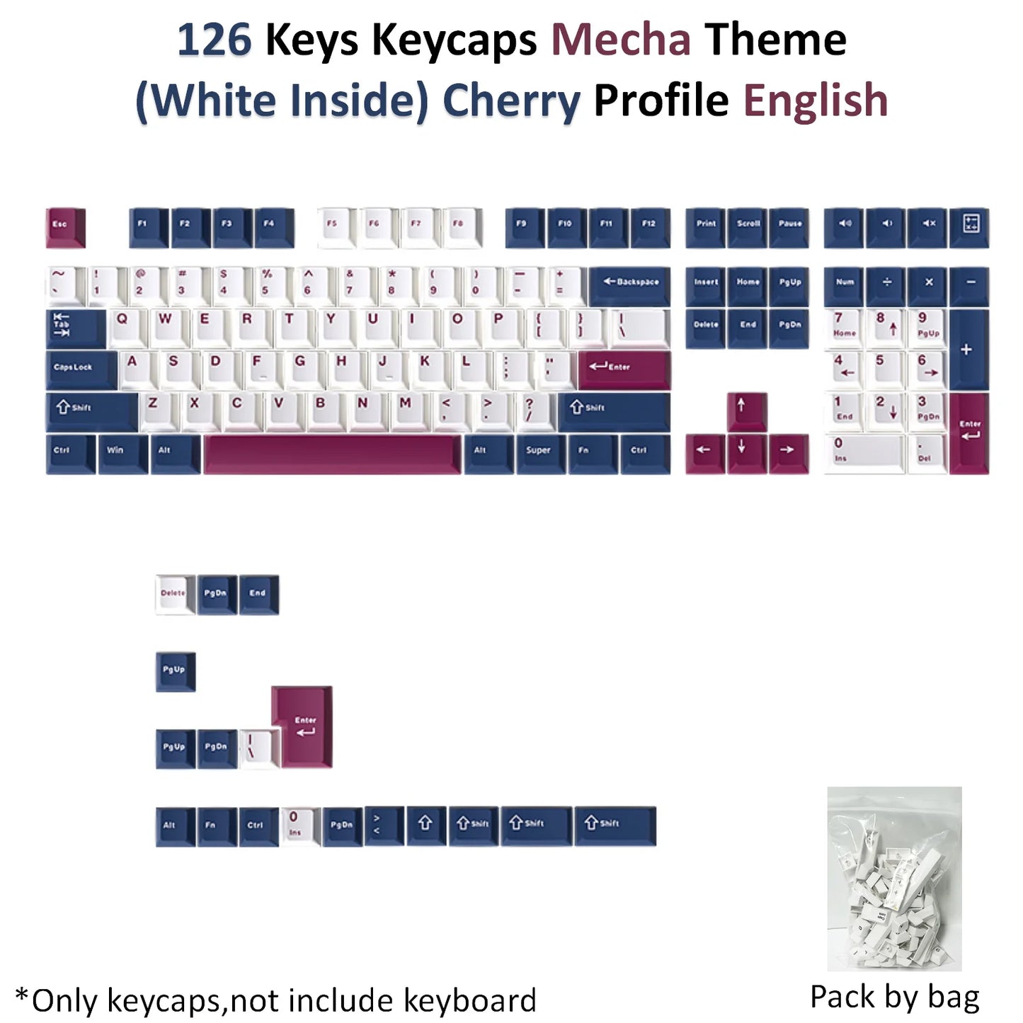 USLION 126 Keys Keycaps Three Color Mix Theme Cherry Profile English PBT Key Caps Set for Mechanical Keyboard