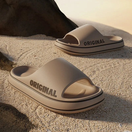 Feslishoet Letter Beach Slides Solid Color Women/Men Thick Sole Indoor Bathroom Anti Slip Sandals