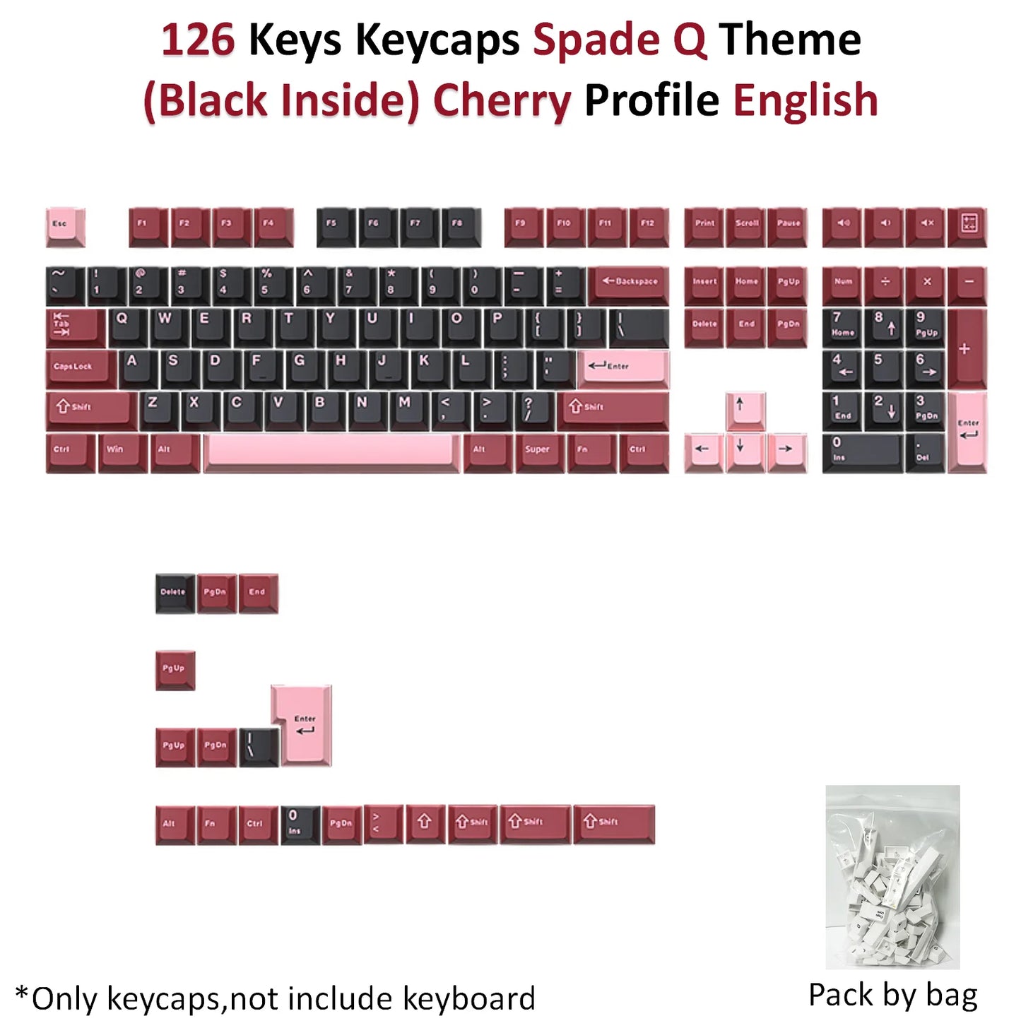 USLION 126 Keys Keycaps Three Color Mix Theme Cherry Profile English PBT Key Caps Set for Mechanical Keyboard
