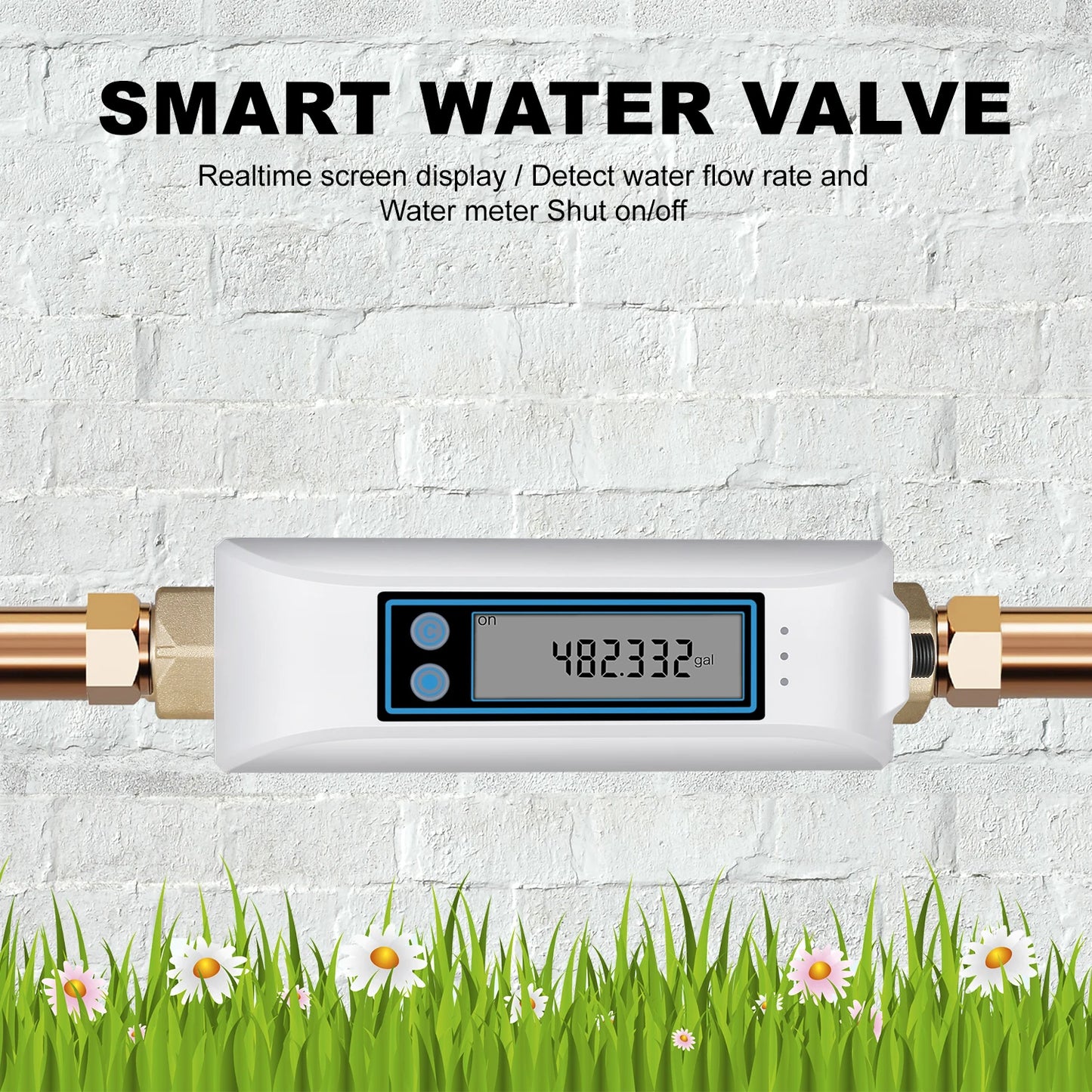 Haozee Tuya Smart WiFi Water Valve Shutoff Water Flow Meter Built in Rechargable Battery for DN20 3/4-Inch Diameter Pipe