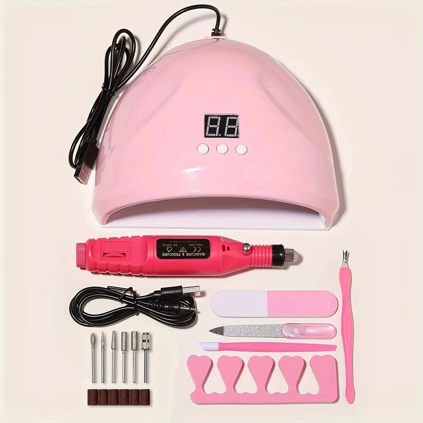 YIKOOLIN 46-Piece Essential Manicure Tool Set With LED UV Nail Lamp Gel Curing Machine Electric Nail File Drill Manicure Tools