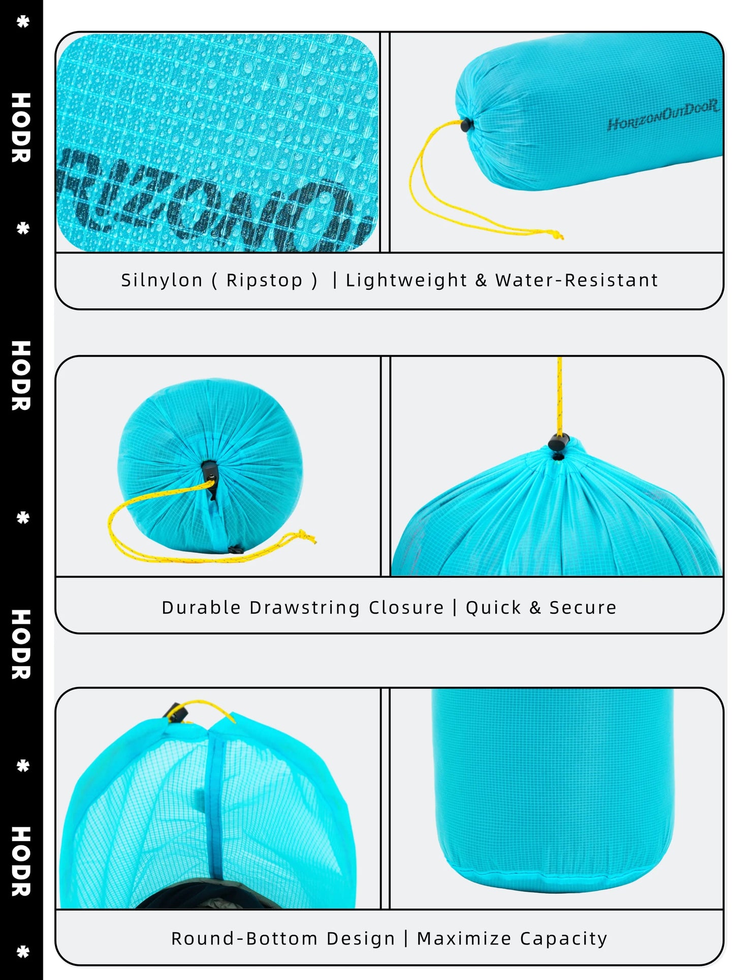 [HODR] Ultralight Stuff Sack Ultra-SIL Ripstop Water-Resistant Ultralight Ditty Bags Drawstring for Traveling Hiking Backpacking