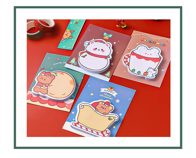 4Pcs/Lot Cute Christmas Sticky Notes Christmas Snowmen Bear Gifts Message Notes Decorations Stickers Kids School Office Supplies