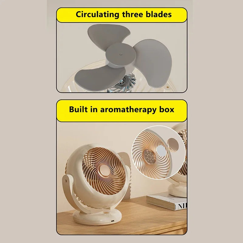 Mini Portable Fan Desktop Electric Fan Rotation Adjustable Angle Quiet Rechargeable Wireless Fan For Room Home Office Camping