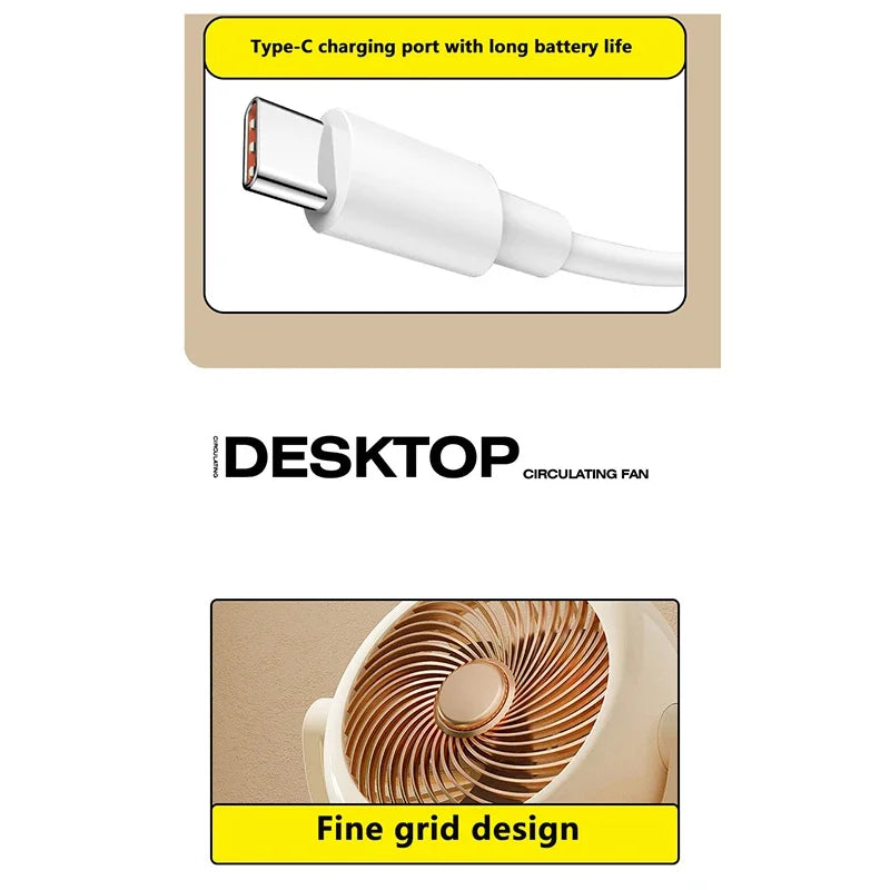 Mini Portable Fan Desktop Electric Fan Rotation Adjustable Angle Quiet Rechargeable Wireless Fan For Room Home Office Camping