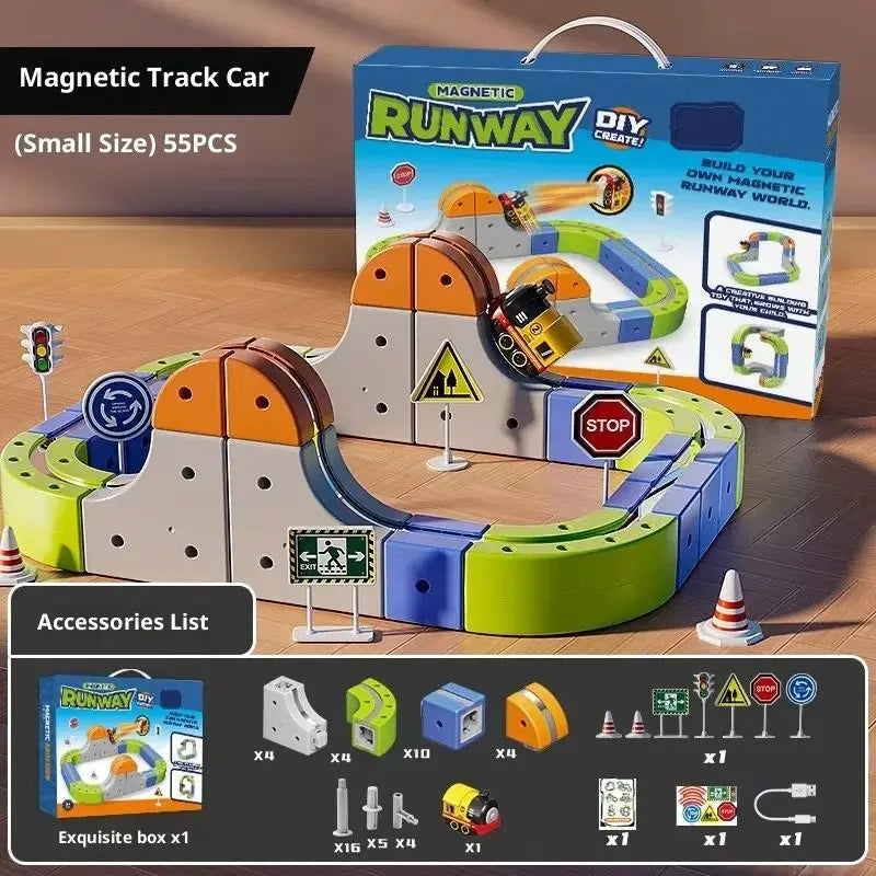 Electric Magnetic Track Set with Anti-Gravity Vehicles - 100+ Pieces STEM Building Toys, Creative DIY Railway for Kids Gift Toy