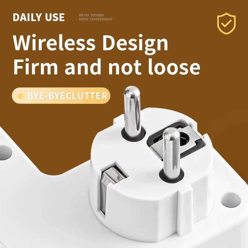 EU Plug Socket Adapter Wireless Wall Charger Power Strip with 4 AC Outlets +2 USB Ports+ 1 Type C 7-in-1 Plug Socket Adapter