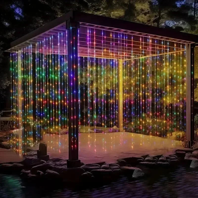 Curtain String Lights Solar Outdoor 8 Lighting Modes LED Light for Garden Wedding Christmas New Year Home Inner Court Decoration